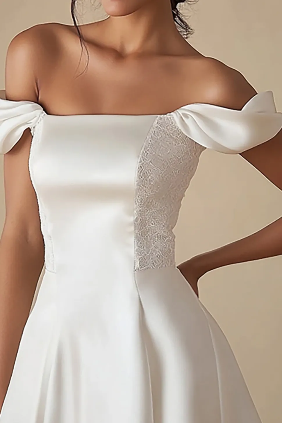 Vestidinho Branco Linha-A Fora do Ombro Curto/Mini Ccetim