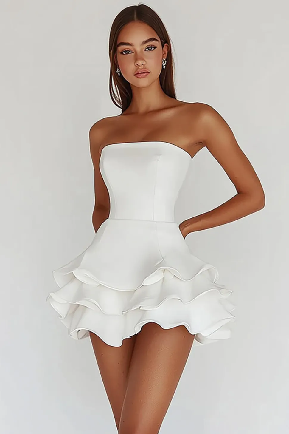 Vestidinho Branco Mini Linha-A Cetim Alças Finas