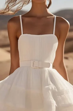 Vestidinho Branco Organza Curto/Mini Alças Finas Linha-A