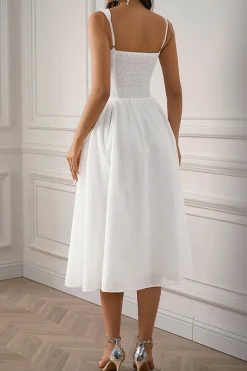 Vestidinho Branco Pescoço Quadrado Midi Linha-A