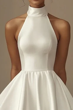 Vestidinho Branco Pescoço Alto Linha-A Curto Cetim