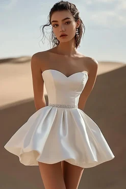 Vestidinho Branco Sem Alças Curto/Mini Cetim Linha-A