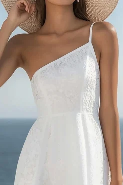 Vestidinho Branco Um Ombro Linha-A Curto/Mini Renda