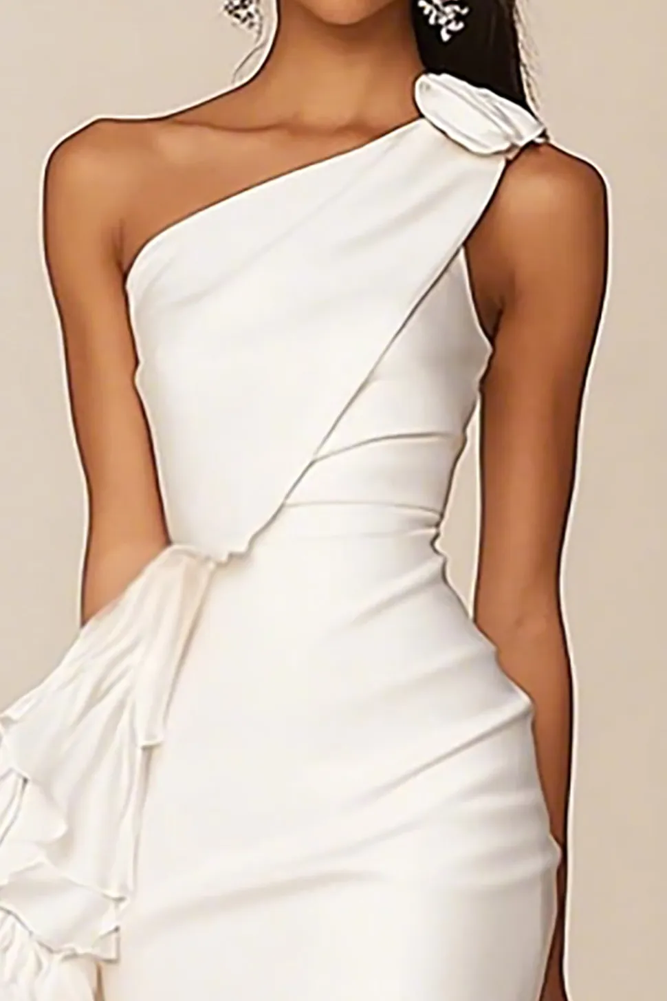 Vestidinho Branco Um Ombro Curto Bodycon Babados
