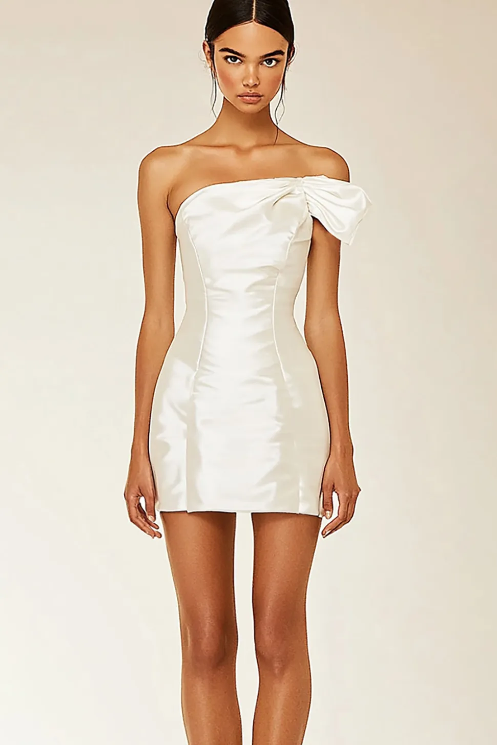 Vestidinho Branco Um Ombro Bodycon Cetim Curto/Mini