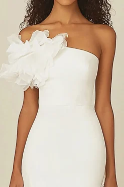 Vestidinho Branco Um Ombro Bainha Longo Babados