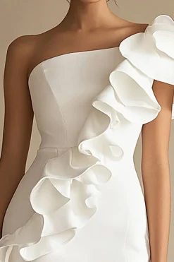 Vestidinho Branco Um Ombro Babado Curto/Mini Bodycon Cetim