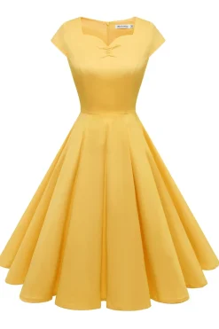 Vestido amarelo do pescoço do pescoço dos anos 50