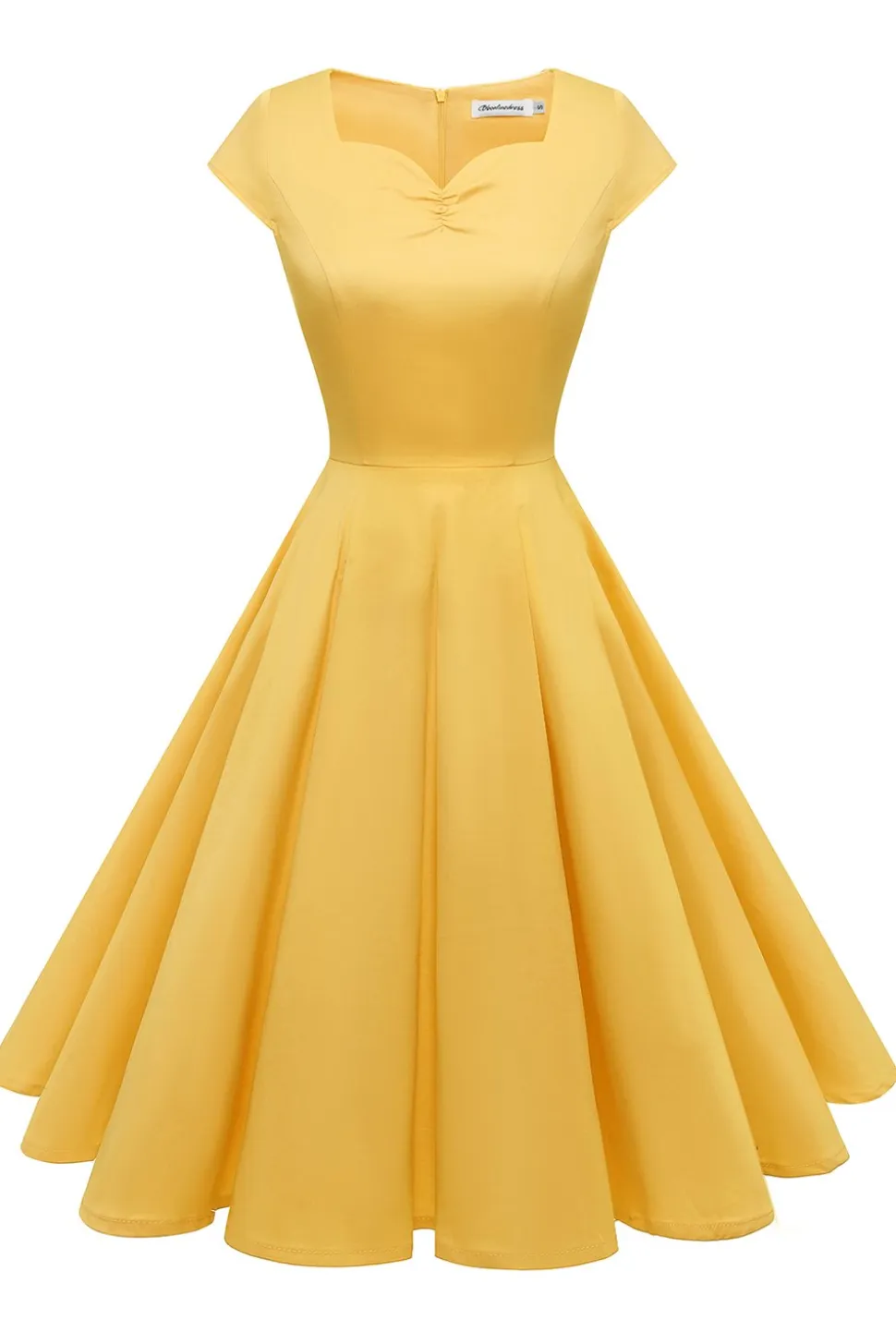 Vestido amarelo do pescoço do pescoço dos anos 50