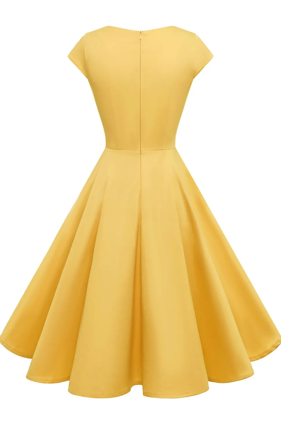 Vestido amarelo do pescoço do pescoço dos anos 50