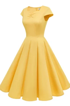 Vestido amarelo do pescoço do pescoço dos anos 50