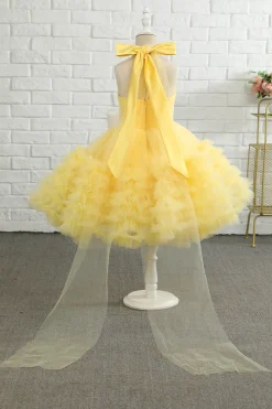 Vestido amarelo halter flor menina