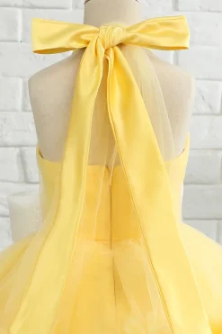 Vestido amarelo halter flor menina