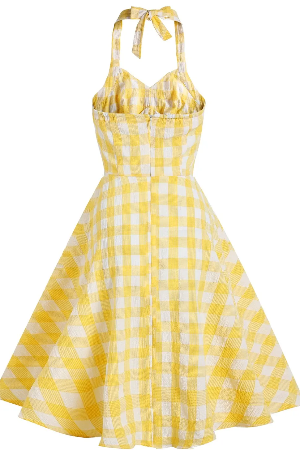 Vestido amarelo plaid halter 1950