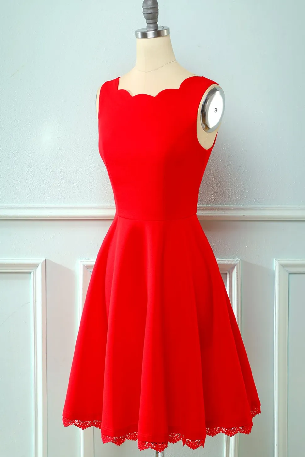 Vestido amarelo vintage de 1950 com renda oca