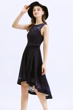 Vestido assimétrico azul marinho