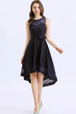 Vestido assimétrico azul marinho