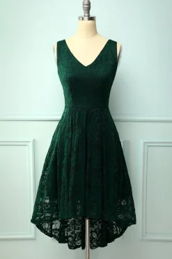 Vestido assimétrico de renda verde