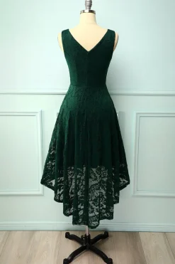 Vestido assimétrico de renda verde