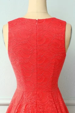 Vestido assimétrico de renda com decote em v vermelho