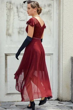 Vestido assimétrico pescoço ilusão