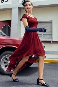 Vestido assimétrico pescoço ilusão