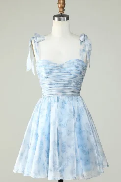Vestido Azul A Line Spaghetti Straps Homecoming