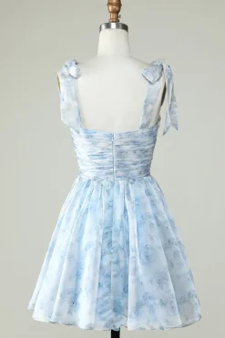 Vestido Azul A Line Spaghetti Straps Homecoming