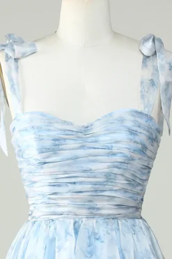Vestido Azul A Line Spaghetti Straps Homecoming