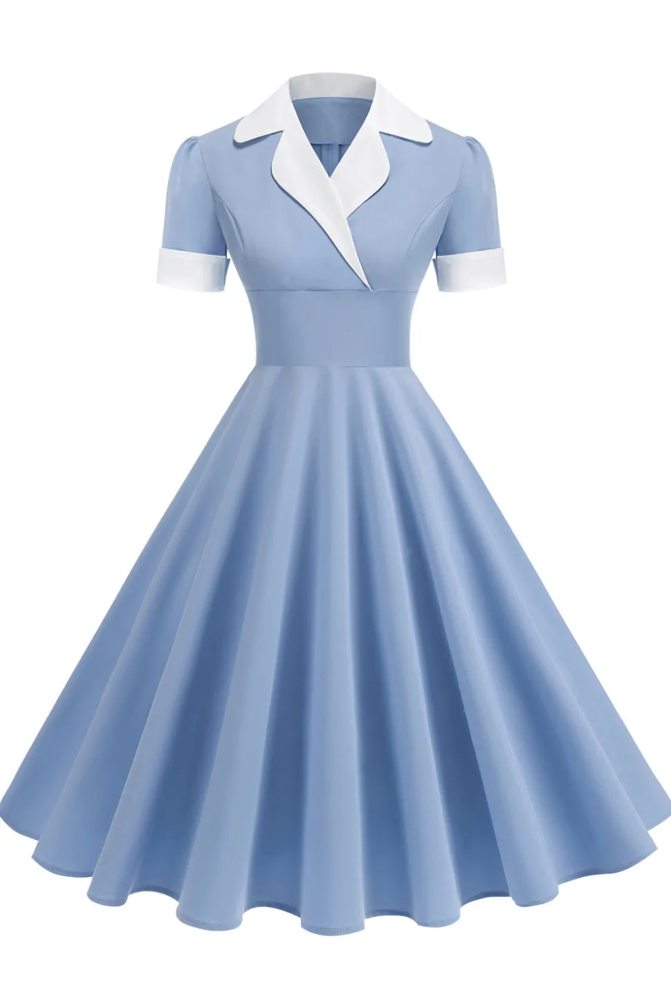 Vestido azul A Line V-Neck dos anos 1950 com mangas curtas