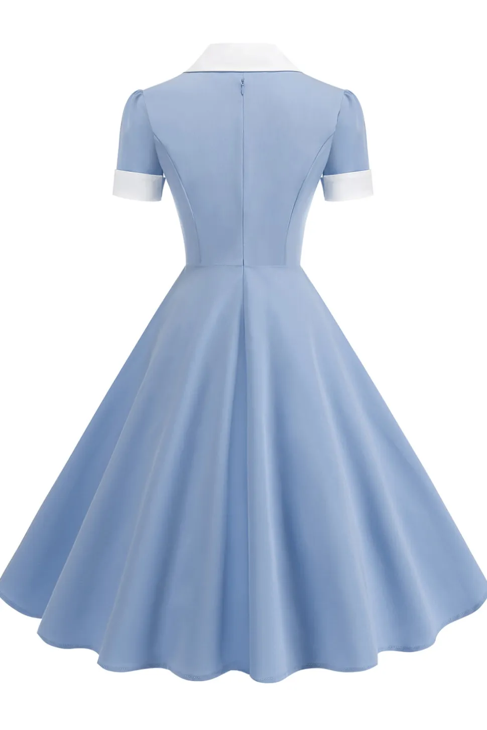 Vestido azul A Line V-Neck dos anos 1950 com mangas curtas