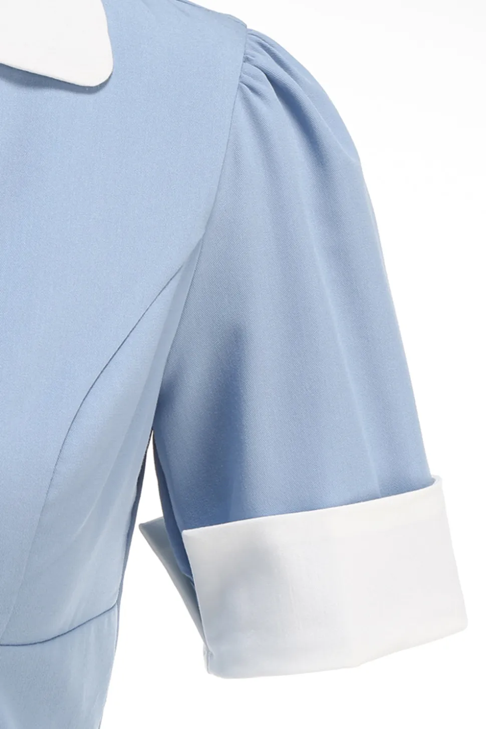Vestido azul A Line V-Neck dos anos 1950 com mangas curtas