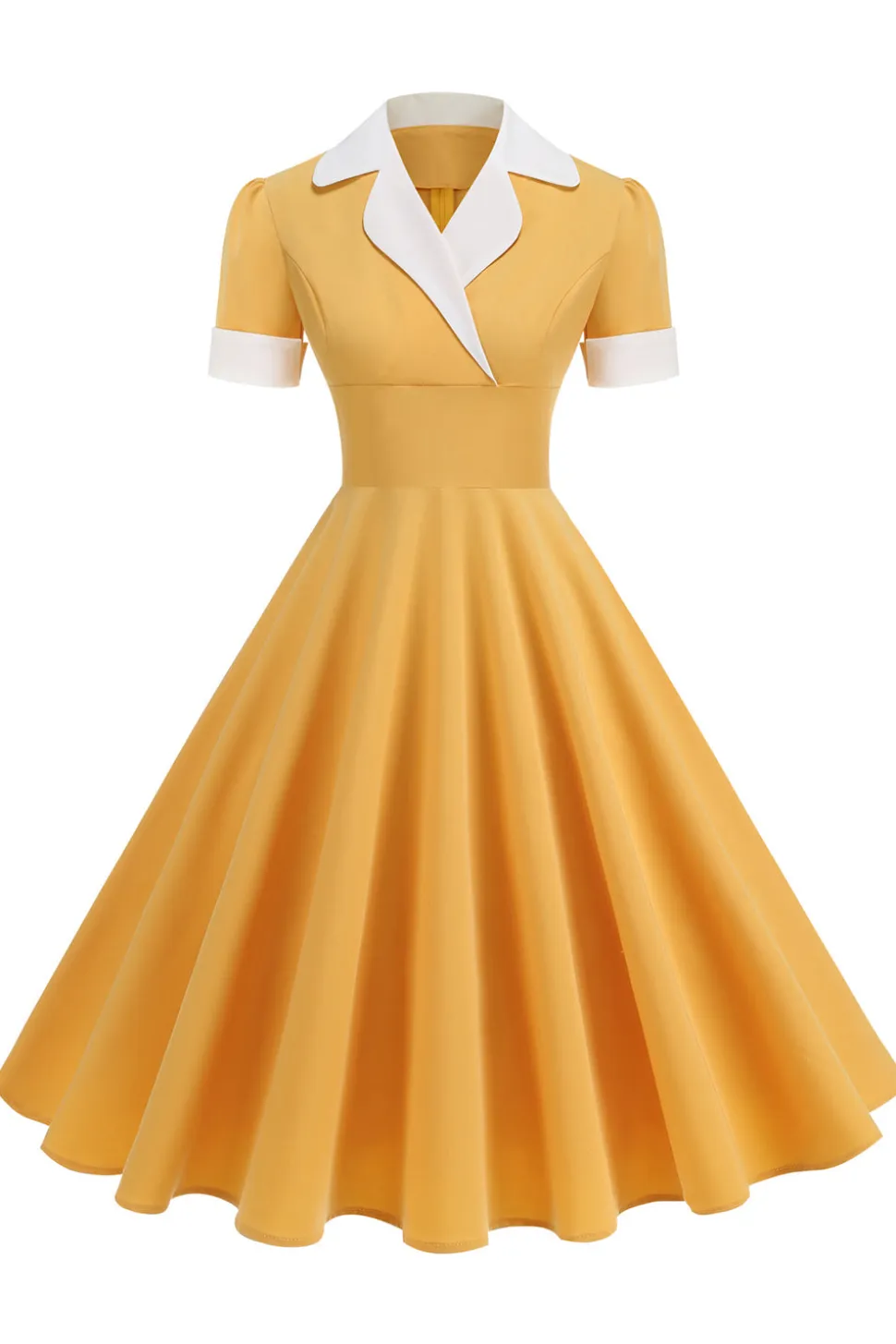 Vestido azul A Line V-Neck dos anos 1950 com mangas curtas