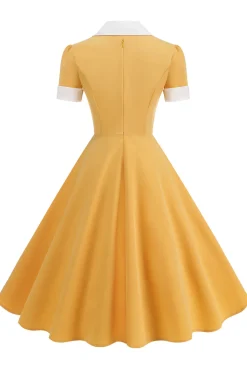 Vestido azul A Line V-Neck dos anos 1950 com mangas curtas