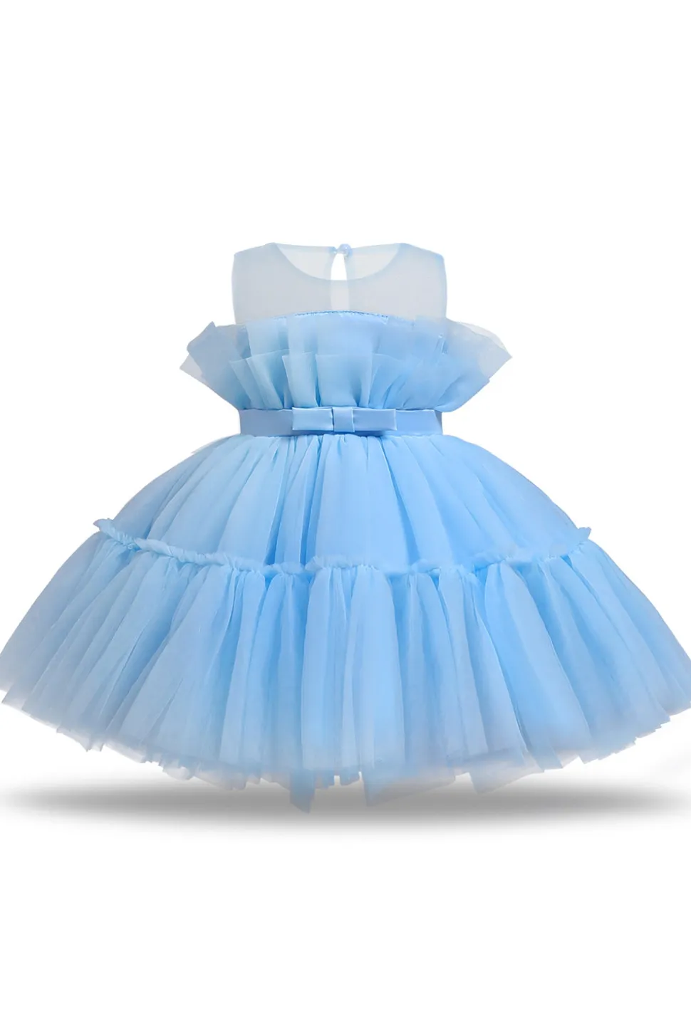 Vestido azul A-line Tulle Flower Girl com laço