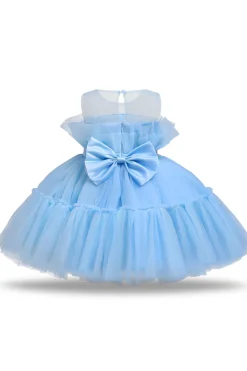 Vestido azul A-line Tulle Flower Girl com laço