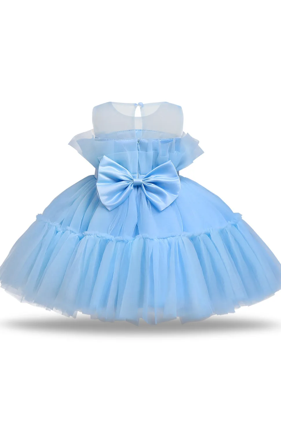 Vestido azul A-line Tulle Flower Girl com laço