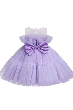 Vestido azul A-line Tulle Flower Girl com laço