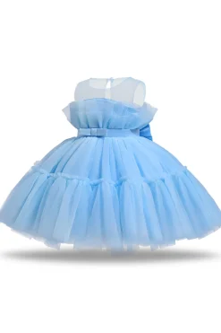 Vestido azul A-line Tulle Flower Girl com laço