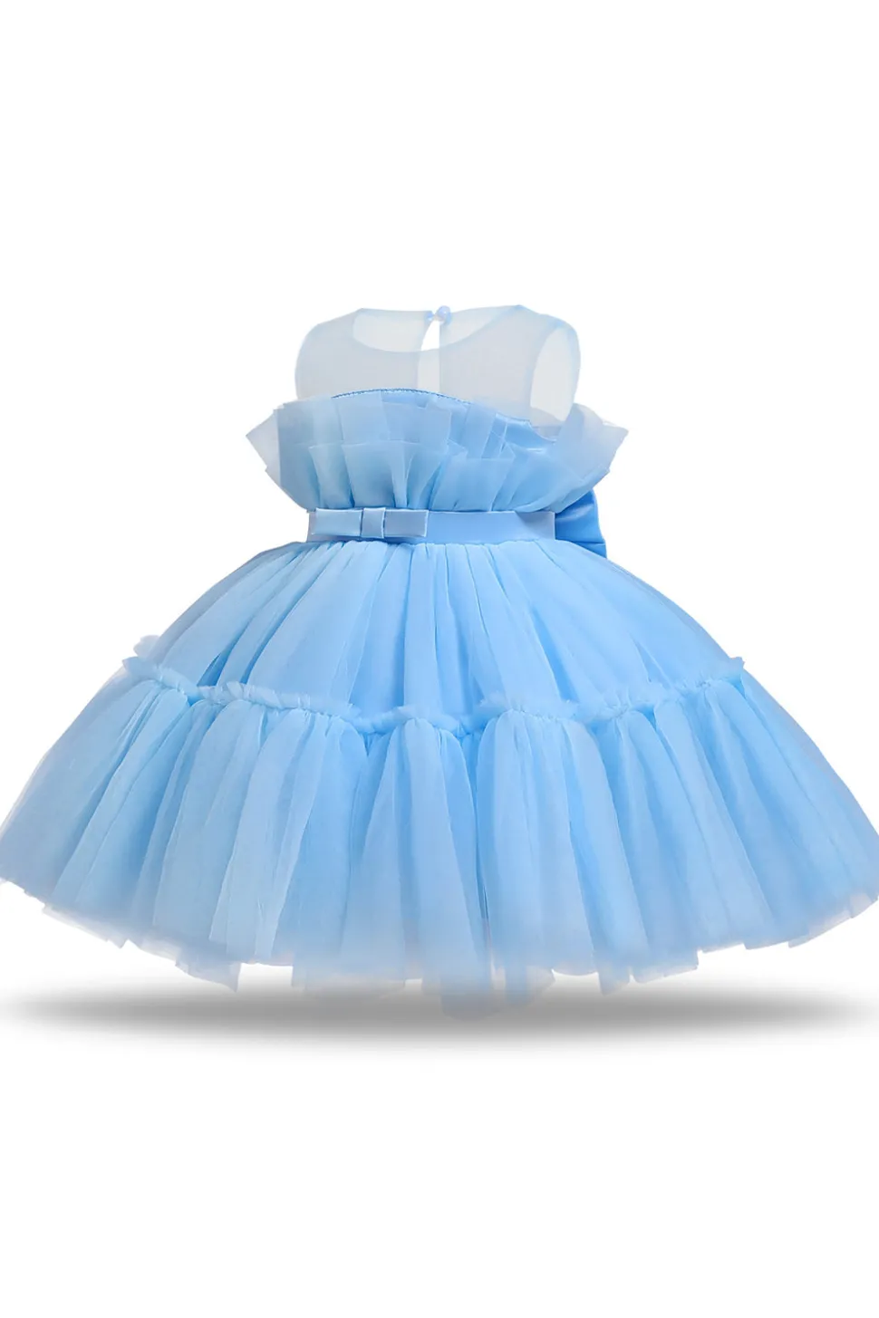 Vestido azul A-line Tulle Flower Girl com laço