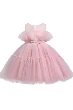 Vestido azul A-line Tulle Flower Girl com laço