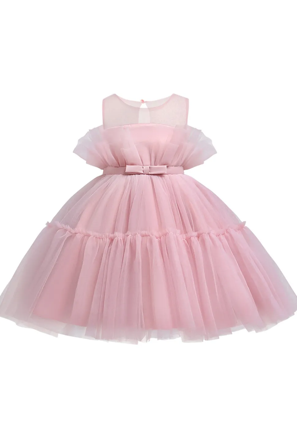 Vestido azul A-line Tulle Flower Girl com laço