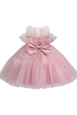 Vestido azul A-line Tulle Flower Girl com laço