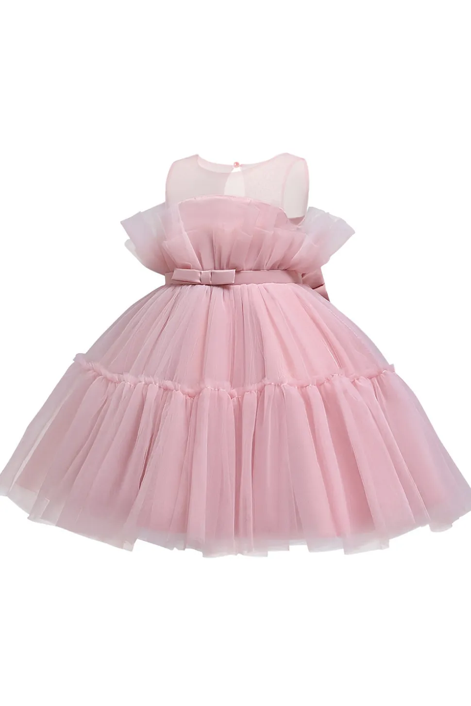 Vestido azul A-line Tulle Flower Girl com laço