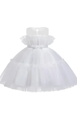 Vestido azul A-line Tulle Flower Girl com laço