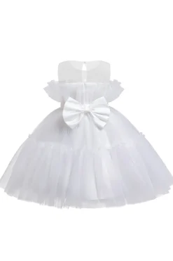 Vestido azul A-line Tulle Flower Girl com laço