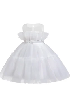 Vestido azul A-line Tulle Flower Girl com laço