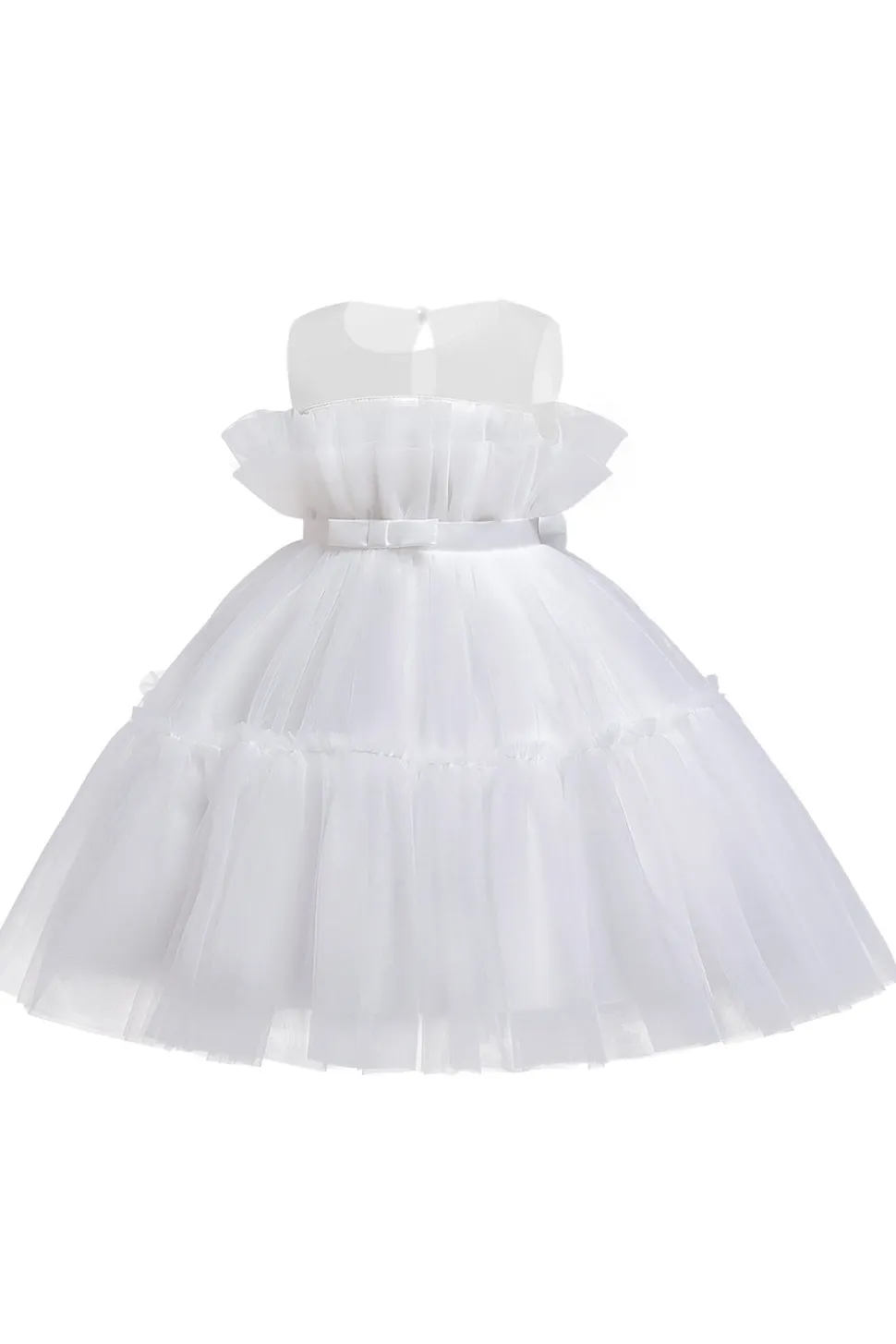 Vestido azul A-line Tulle Flower Girl com laço