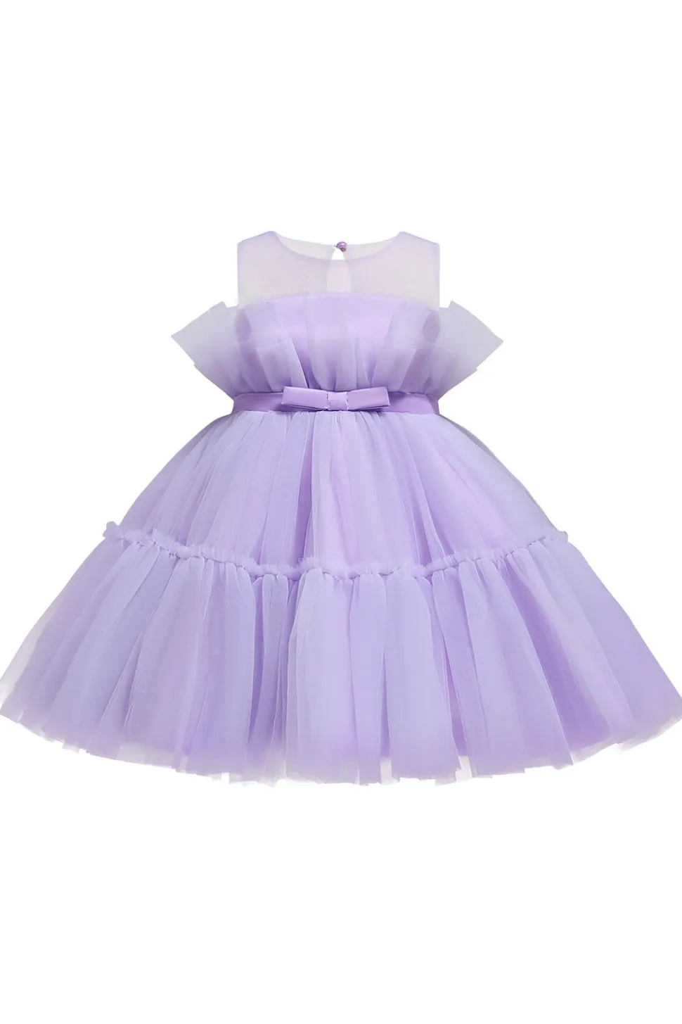 Vestido azul A-line Tulle Flower Girl com laço