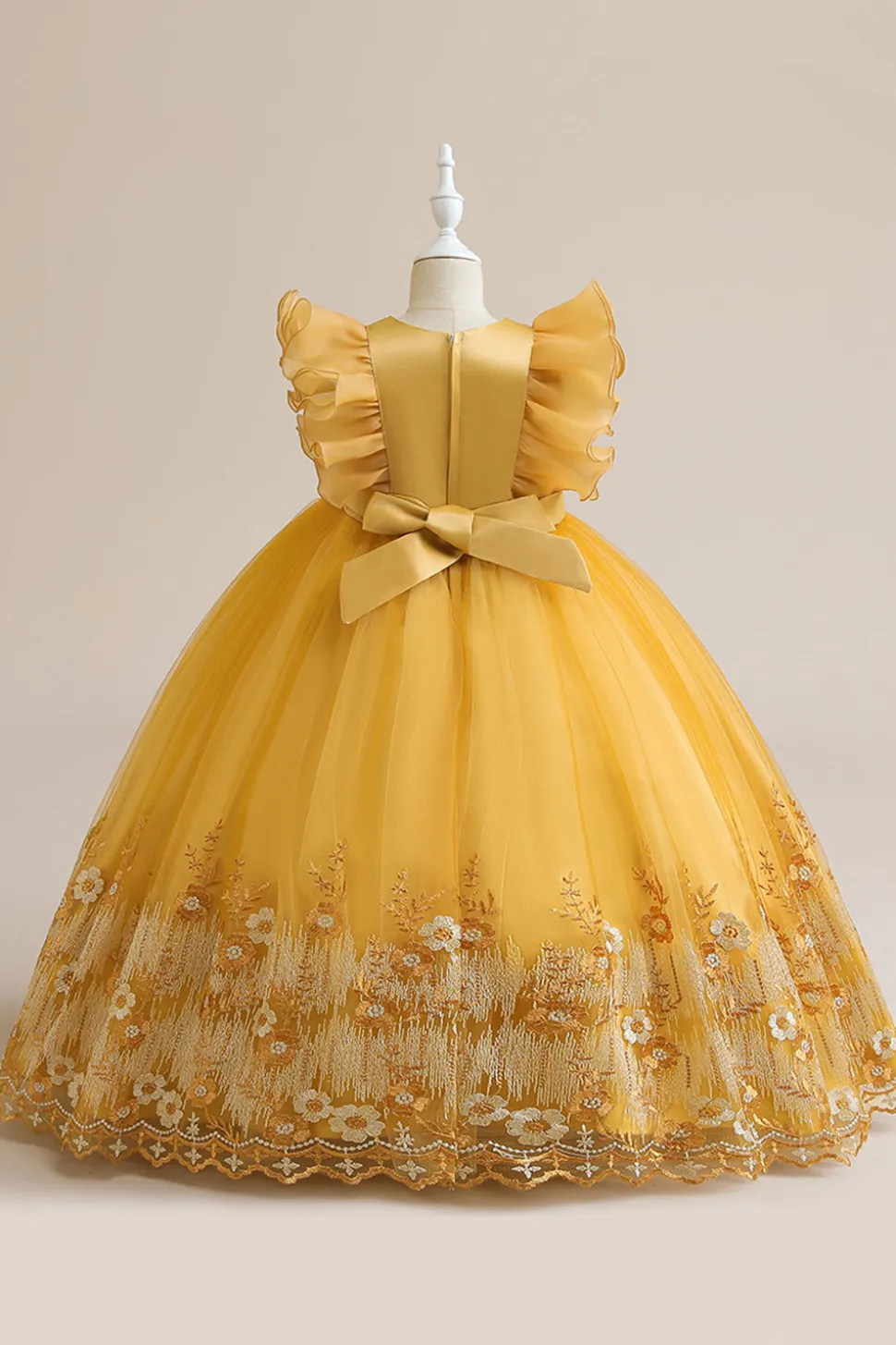 Vestido azul da menina de tule da linha com bordado